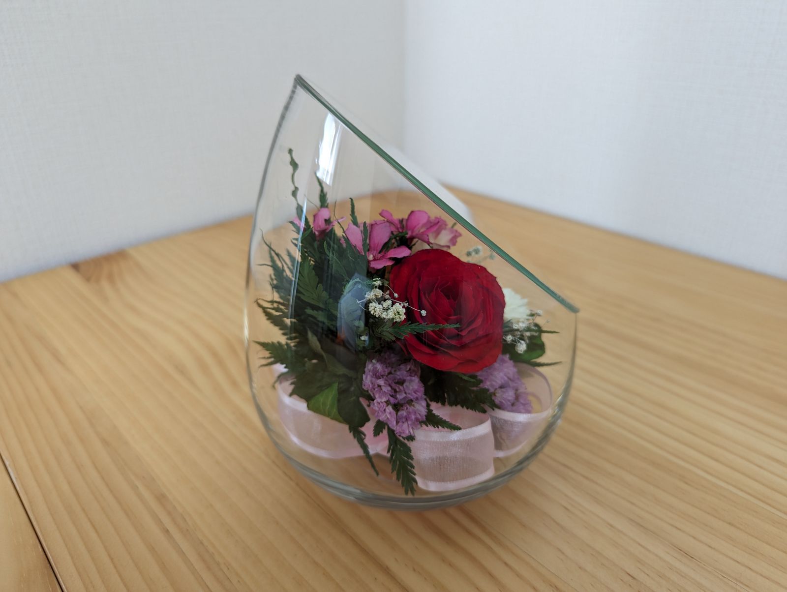 ボトルフラワー】ドライフラワー 斜め花瓶型 お祝い用 人気 おまかせ