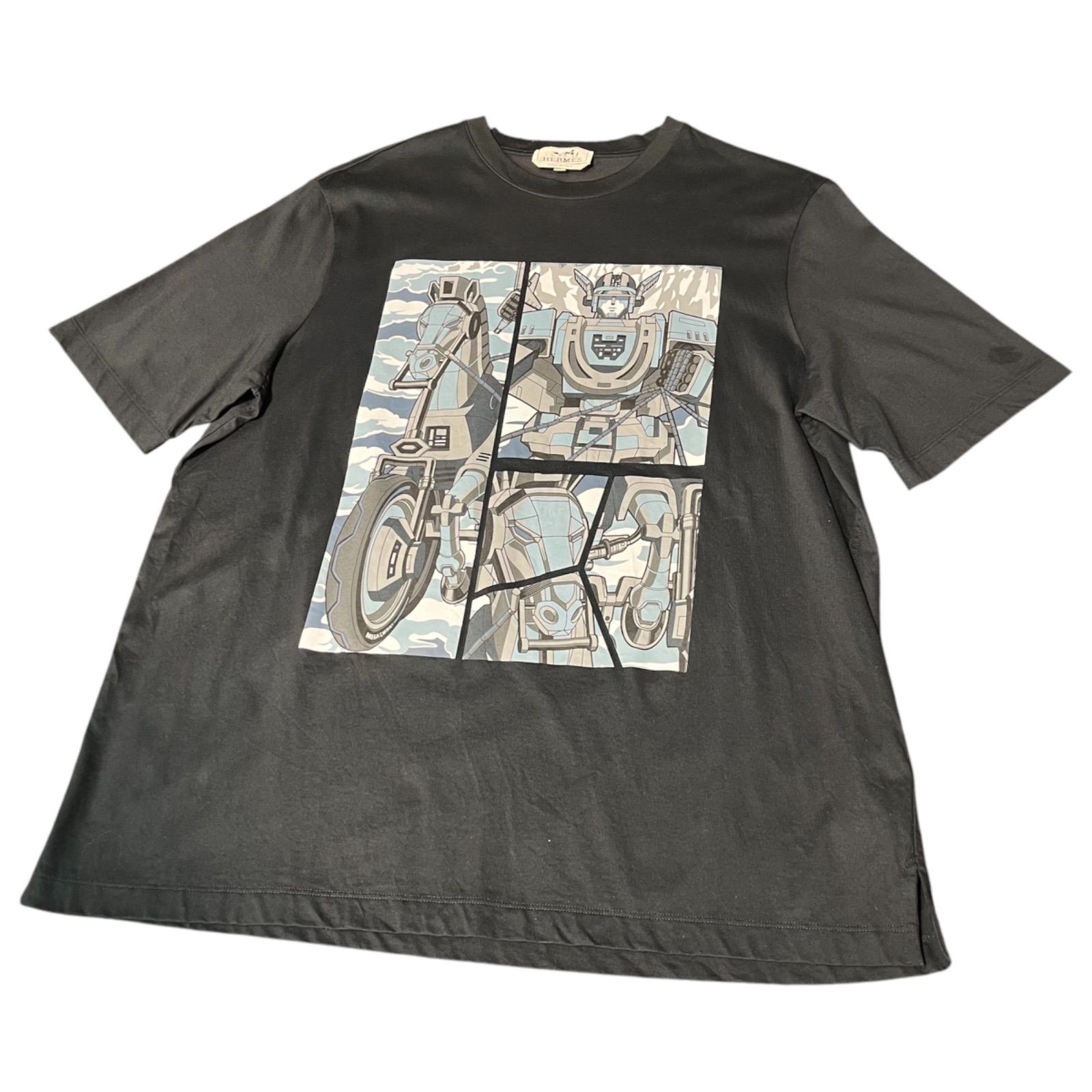 HERMES エルメス Mega Chariot メンズ プリント Tシャツ L 希少カラー 