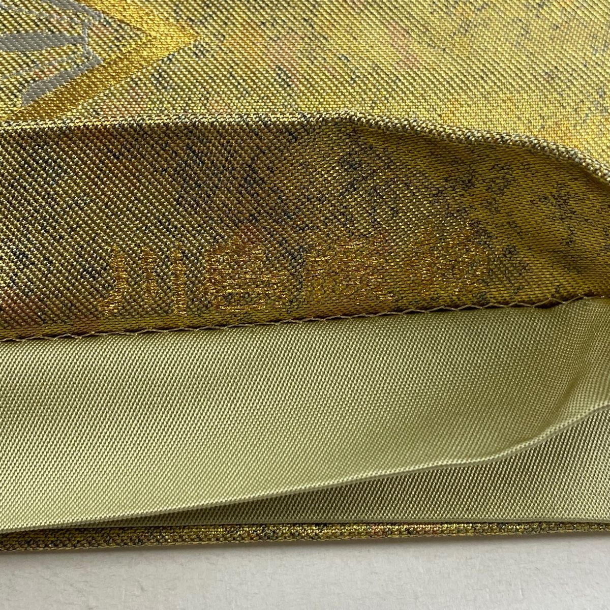 美品】 袋帯 名品 川島織物 落款 関西仕立て 菱 花菱 唐織 箔 金色 六