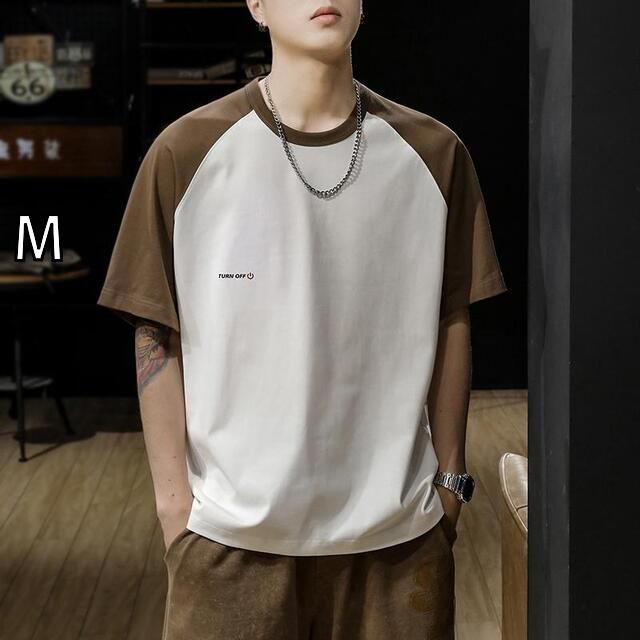 [M ]秋冬 コーデ メンズ  服 シンプル ファッション オシャレ 大人 かっこいい 大きいサイズ ストリート 紳士服 アメリカン レトロ 260 グラム ヘビー 綿 半袖 T シャツ ラグラン スリーブ 