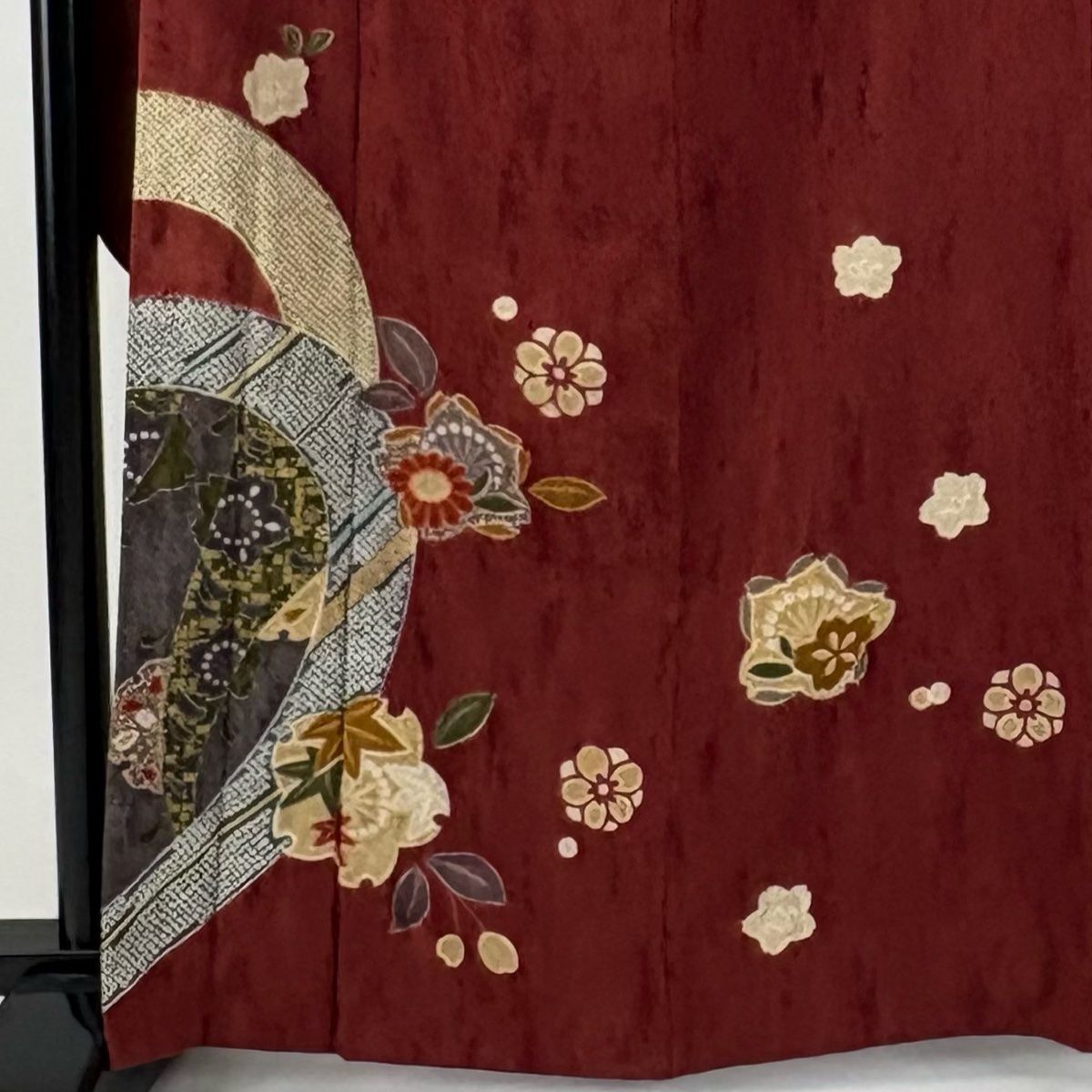 振袖 身丈163.5cm 裄丈67.5cm L 袷 桜 梅 金彩 赤茶 正絹 名品