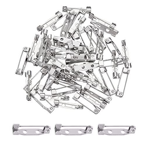 19mm_ステンレス色#3-50個 UNICRAFTALE 約50個 19mm ブローチパーツ ステンレス ブローチ バックバーピンパーツ 穴付き ピンブローチ ブローチピン 二つ穴 ステンレス色 アクセサリーパーツ メタル