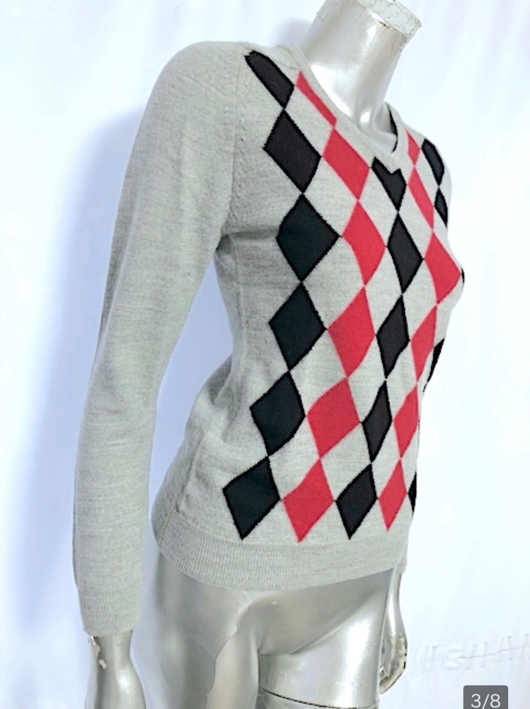 バーバリーゴルフ　ゴルフウェア・長袖ニット・アーガイル・Vネック・カシミヤ混