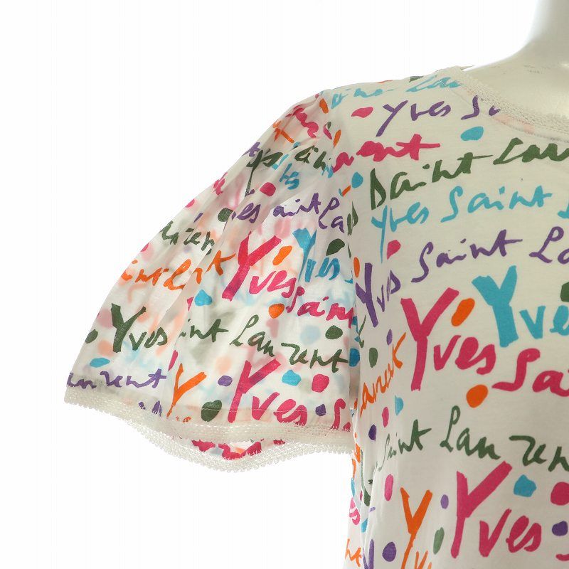 イヴサンローラン YVES SAINT LAURENT ヴィンテージ Tシャツ カットソー 半袖 レース シグネチャー 総柄 ロゴ 38 マルチカラー イヴサンローラン YVES SAINT LAURENT ヴィンテージ Tシャツ