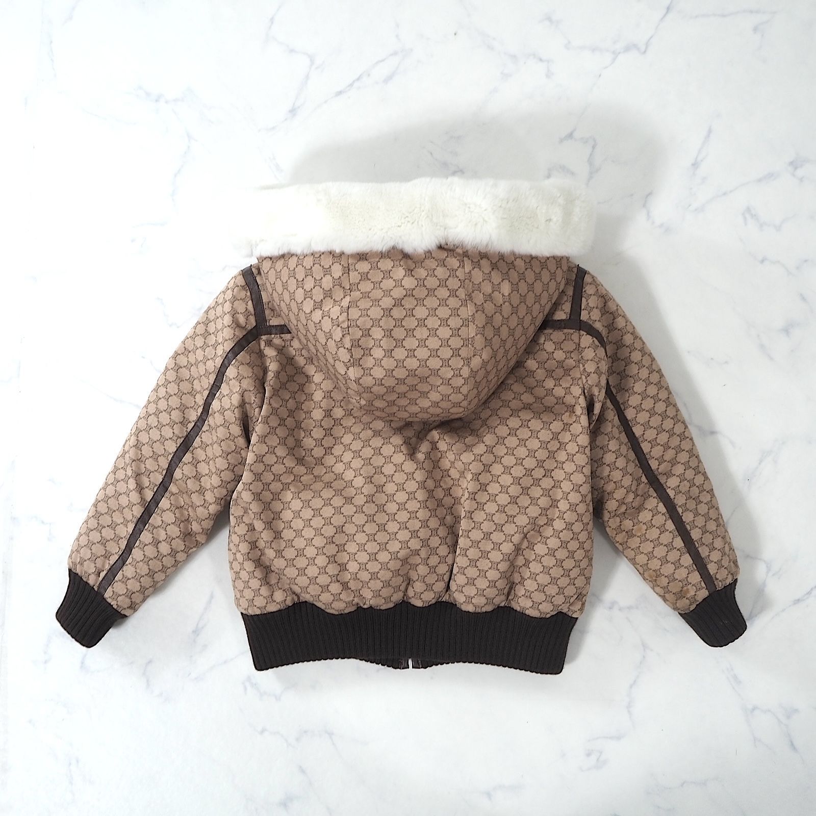 CELINE マカダム柄 ダウンジャケットサイズ110 ◎セリーヌ CELINE マカダム柄 ラビットファー付 ダウンジャケット 110