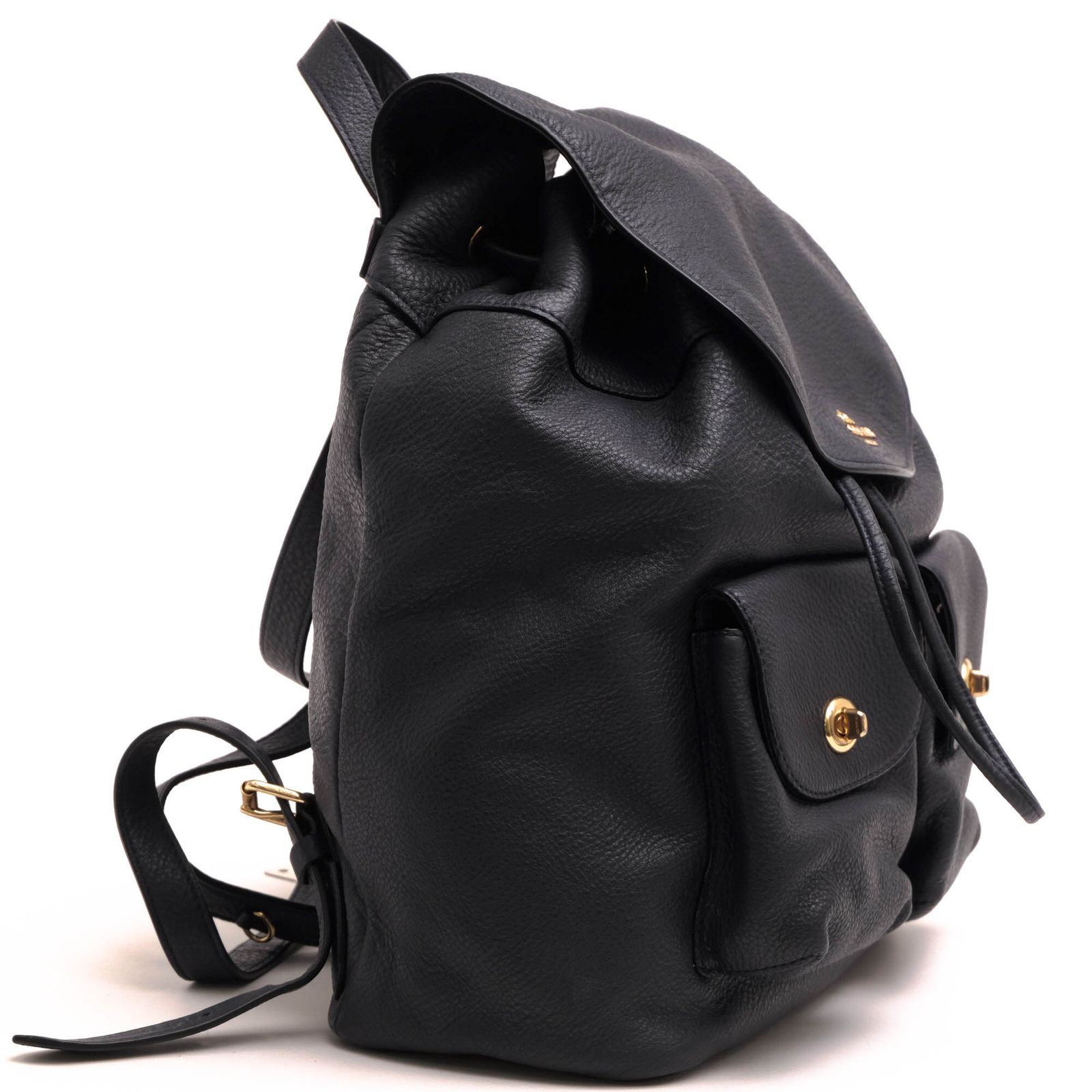 COACH ブラック　シボ革　レザー バックパック　リュック 極美品✨ コーチ レザー シボ革 巾着型 リュック バックパック