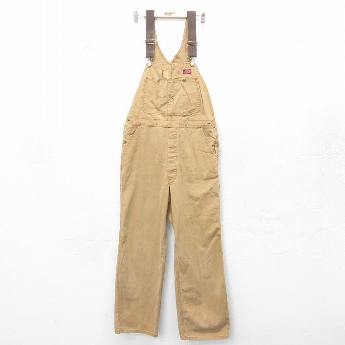 W36/古着 ディッキーズ Dickies オーバーオール メンズ 90s ダック地 コットン 茶 ブラウン 24jun20 中古 ボトムス