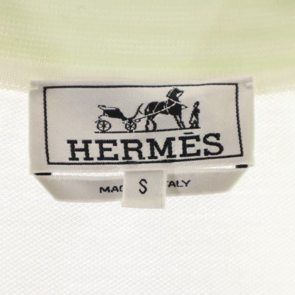 エルメス 鹿の子 ワンポイント刺繍 半袖 ポロシャツ S 白 HERMES 