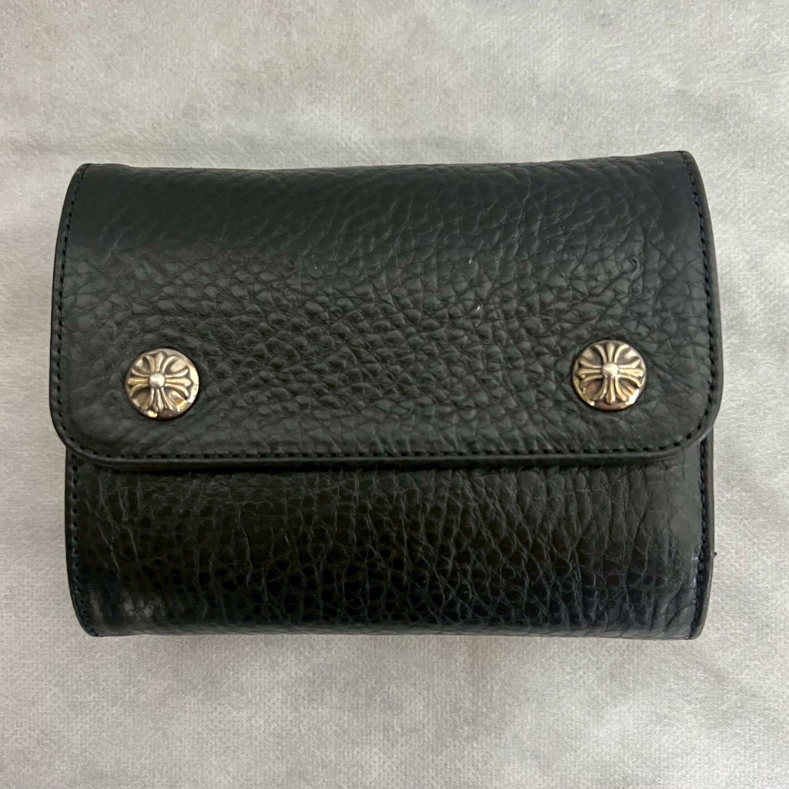 クロムハーツ　ウェーブ ウォレット レザー　925 黒　クロスボール クロムハーツ ウェーブミニ クロスボールボタンレザーウォレット