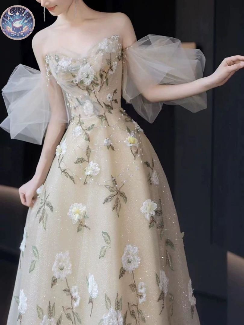 新品未使用 花柄刺繍ロングドレス 結婚式に最適 ガーデン