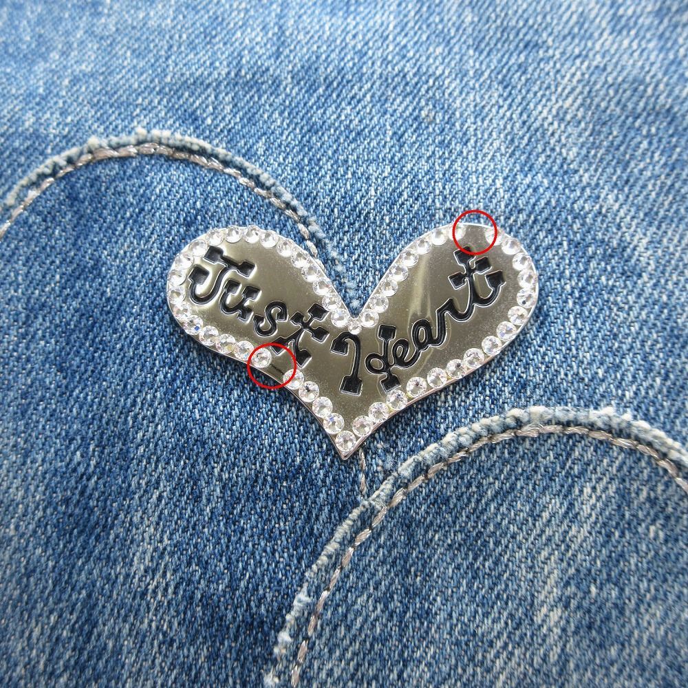 Think bee 未使用 デニム レザー パッチワークバッグ シンクビー Think Bee デニム バッグ レザー ハート パッチ