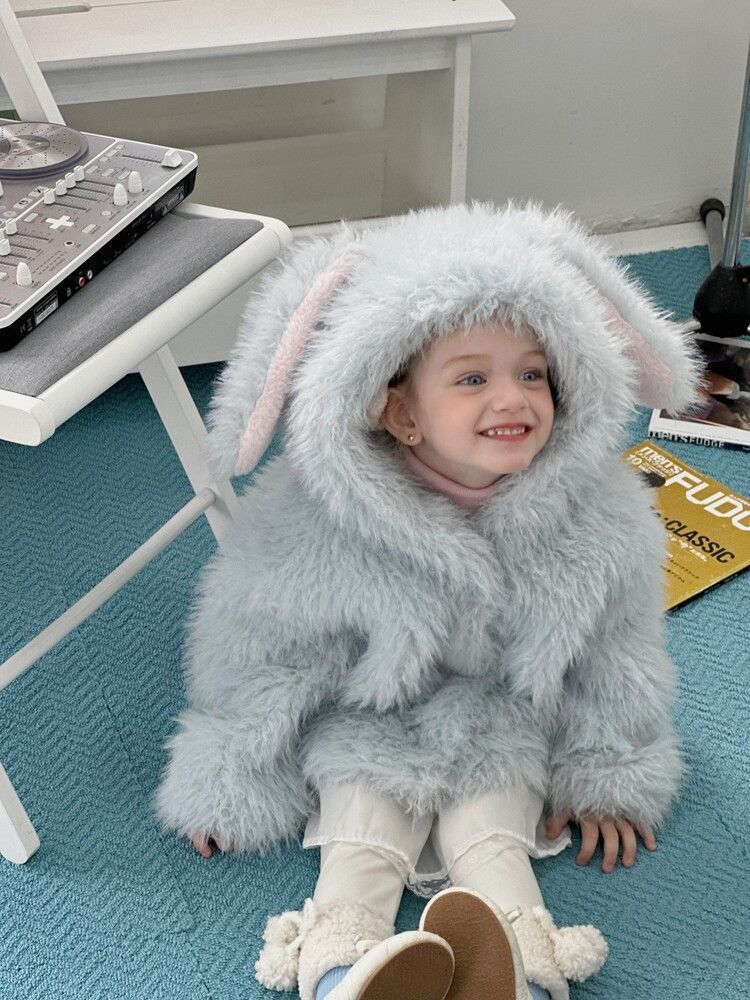 ボアコート キッズ 子供服 ウサギの耳 フード付き 暖かい 子供 コート ジャケット 冬 無地 防風 防寒 冬 厚手 冬服 通園 通学 アウター ふわふわ もこもこ ボアジャケット 可愛い パーカー 上着 子供用 haoxin03 RJiD814