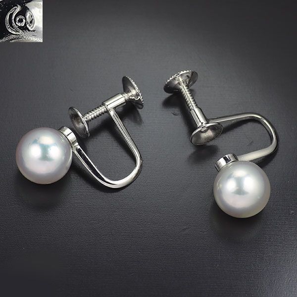 田崎真珠 K14WG アコヤ真珠 イヤリング 径約7.6mm