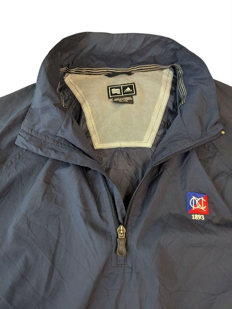 00アディダスゴルフ古着半袖ハーフジッププルオーバー 紺XL ラグラン