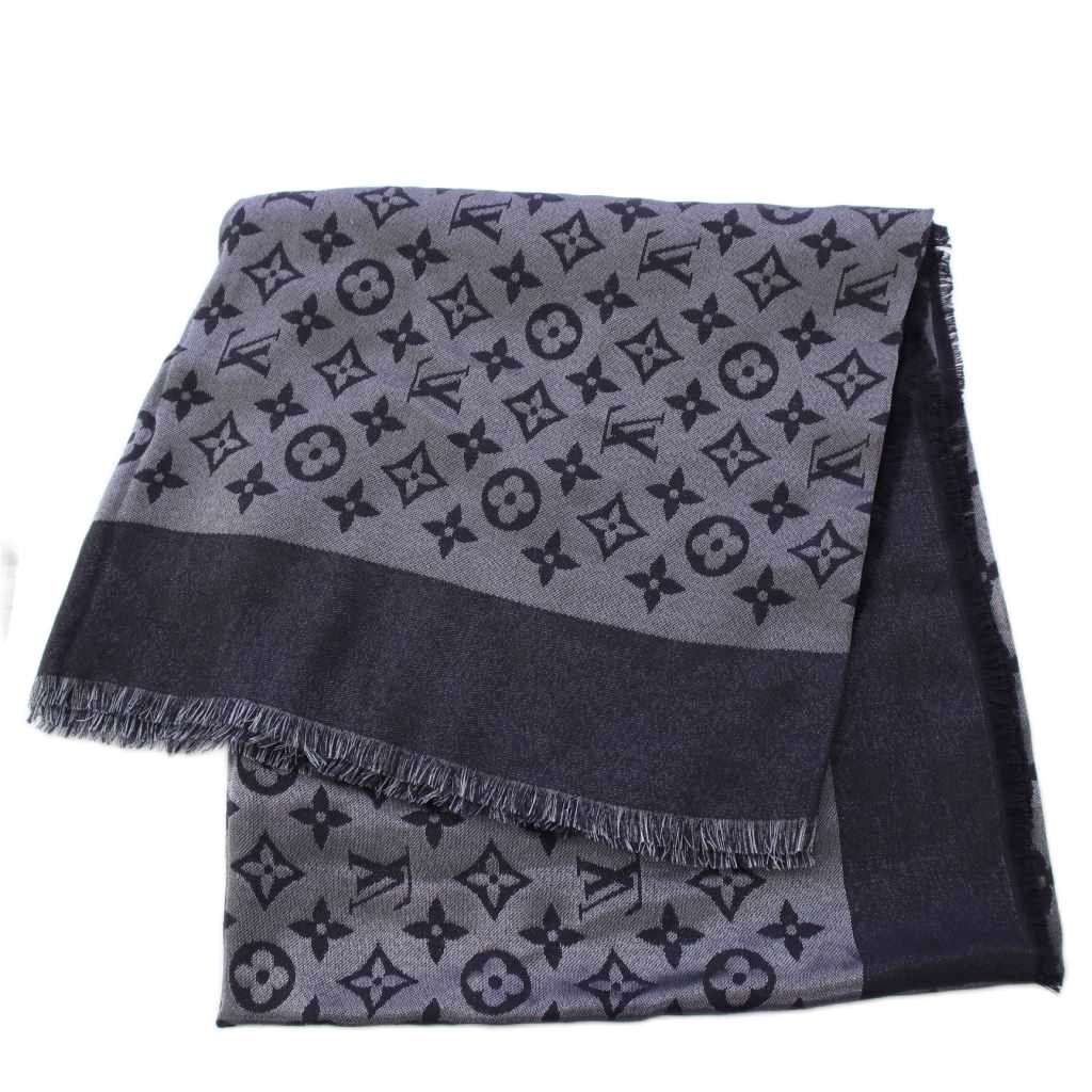 LOUIS VUITTONルイヴィトン ブラック ラメロゴシルクショール