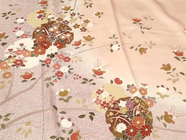平和屋着物●訪問着　友禅　駒刺繍　雪輪枝花文　暈し染め　金彩　正絹　逸品　CAAU2425yc 平和屋着物○訪問着 友禅 駒刺繍 雪輪枝花文 暈し染め