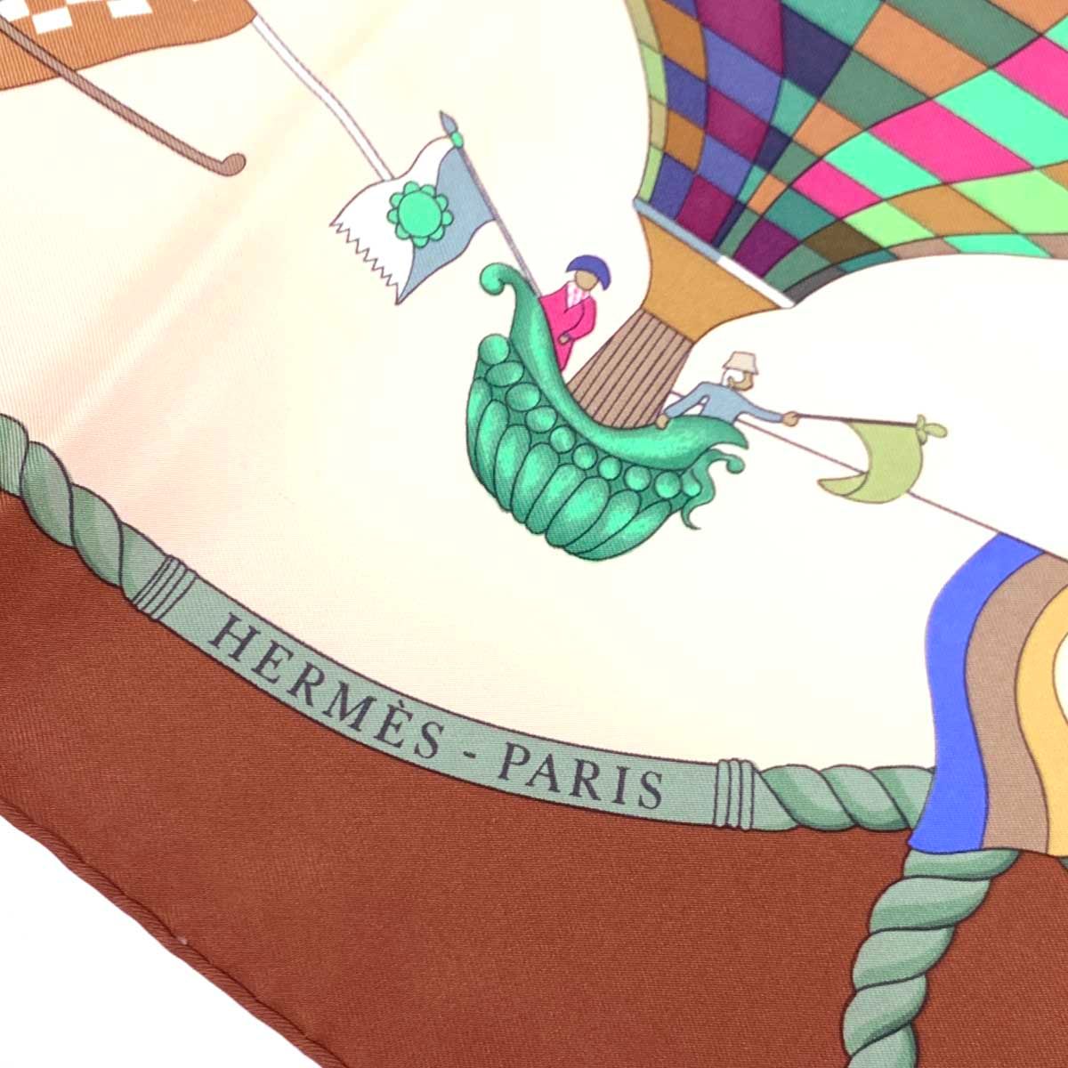 HERMES エルメス カレ90 LES FOLIES DU CIEL スカーフ ブラウン×ピンク