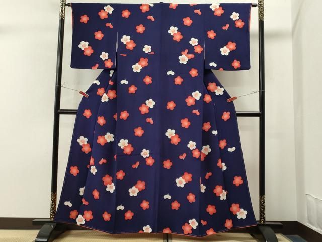 平和屋着物□上質な小紋 舞花文 鬼しぼ縮緬 正絹 逸品 DAAP8387zy 平和