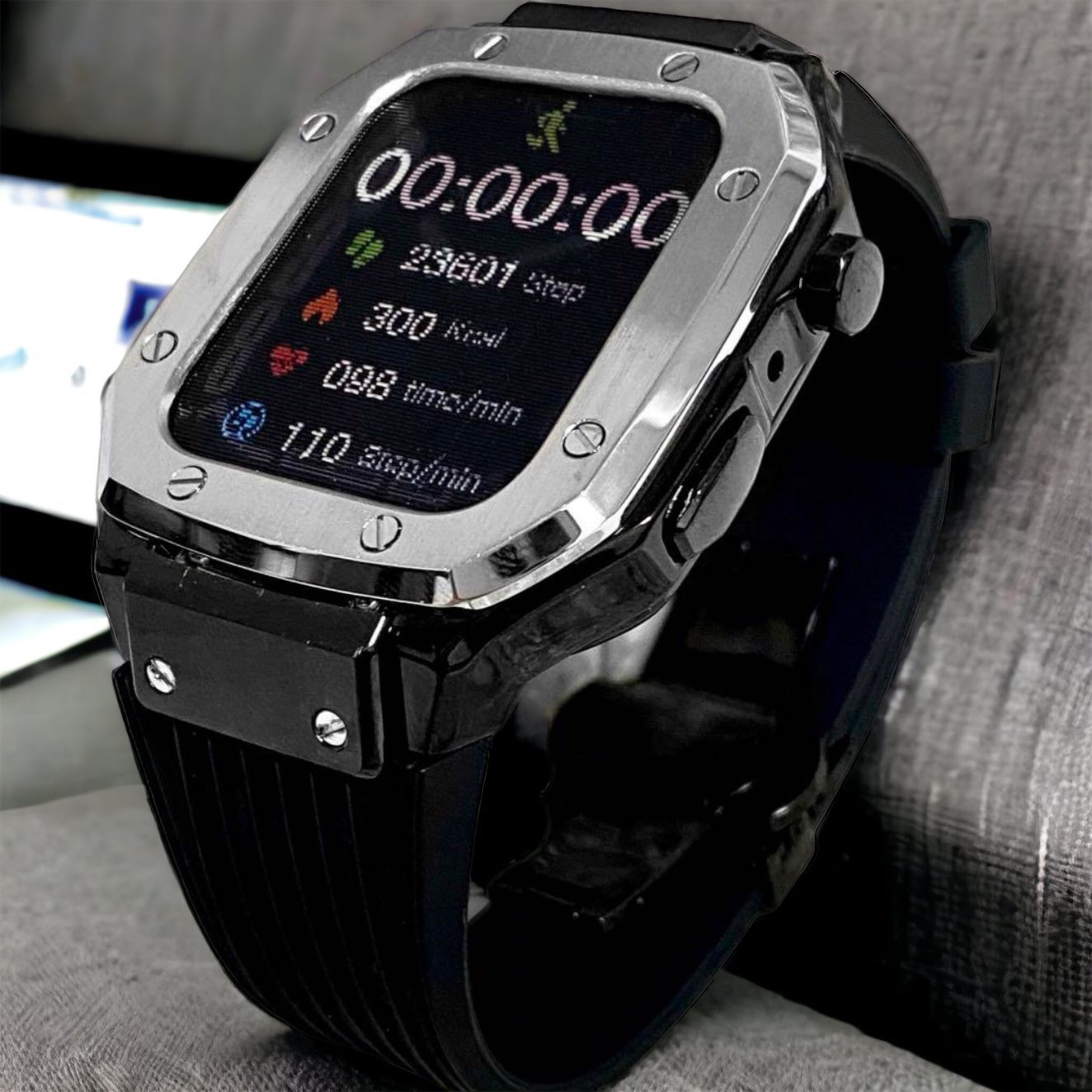 本物保証得価銀黒5/アップルウォッチバンド ラバーベルト カバー　Apple Watch Apple Watchアクセサリー