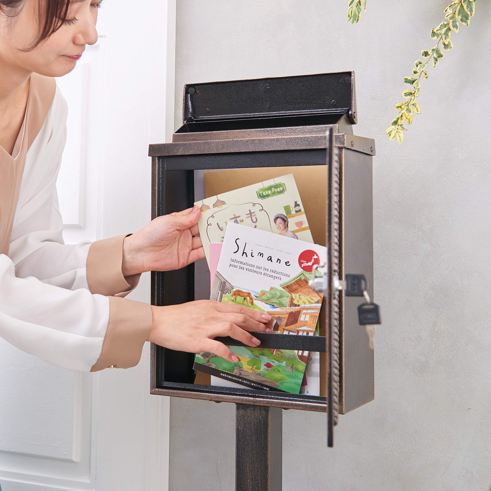 カバポスト Cabapost ポストスタンド 猫と手紙 スタンドポスト 置き型 ポスト スタンド 郵便受け 猫ブロンズ