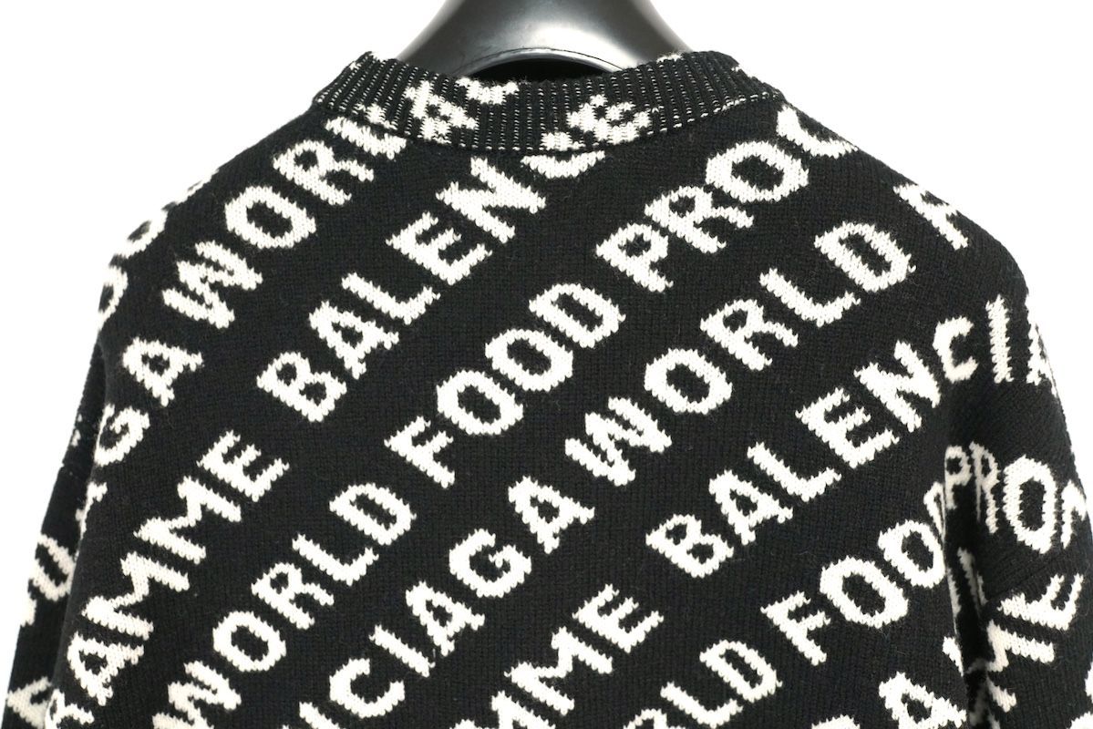 BALENCIAGA バレンシアガ WFP 総柄ロゴ オーバーサイズ ロングスリーブ ニット セーター 612957 T1565 ブラック/ホワイト  サイズM 新品未使用 - メルカリ