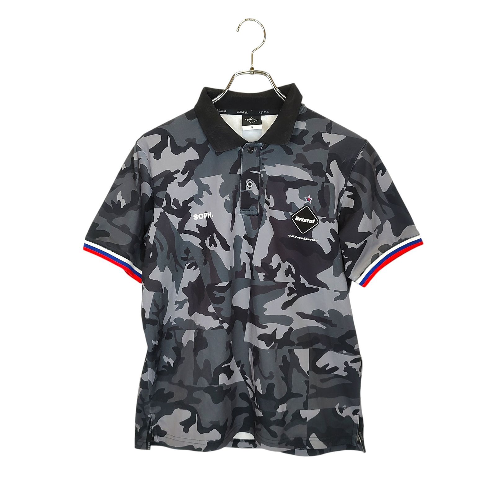 希少美品 FCRB×NIKE コラボ カモ柄 ポロシャツ　メンズXL ジョーダンゴルフ ナイキ 半袖ポロシャツ グレー×黒 レオパード