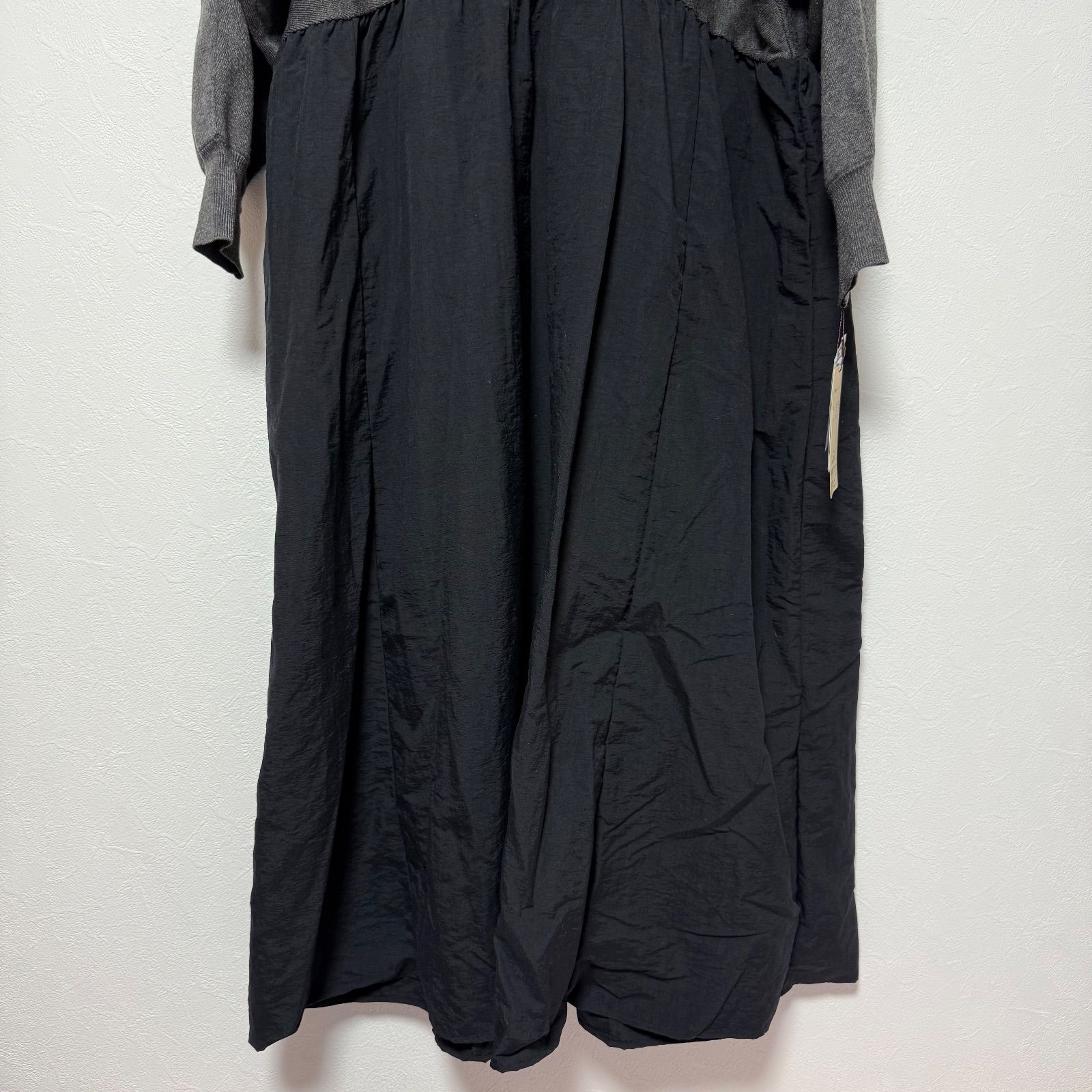 極美品 ビアズリー ニットコンビギャザーワンピース グレー ブラック マキシ 1 ビアズリー ニットコンビギャザーワンピース ブラック グレー