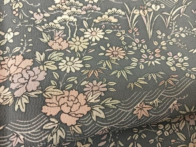 平和屋着物▽上質な小紋 単衣 立波松竹梅花文 正絹 逸品 BAAS8059yc