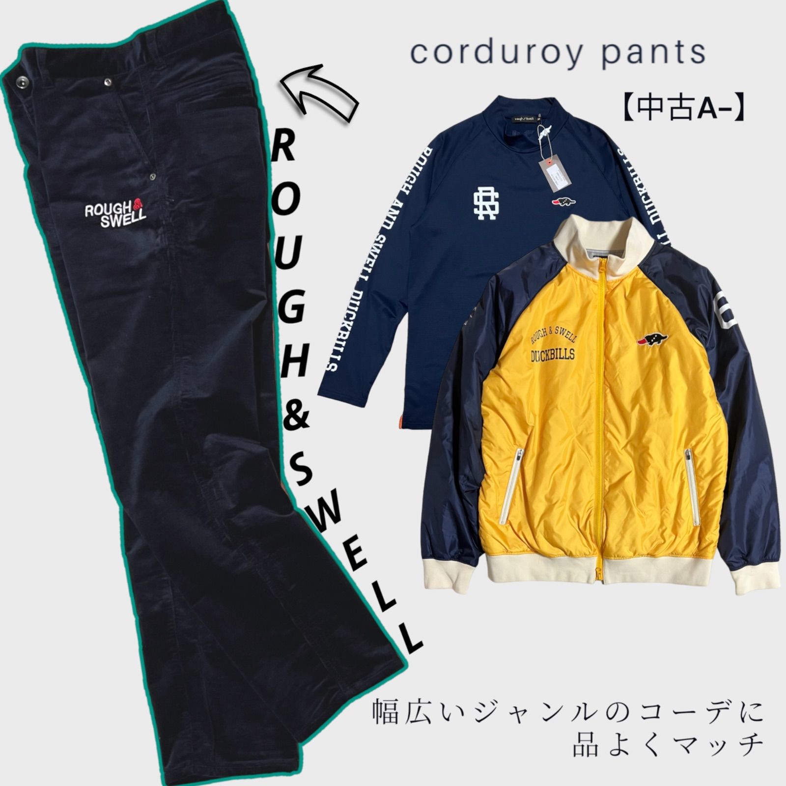 メンズ 美品 ROUGH & SWELL コーデュロイパンツ サイズM ネイビー 秋冬