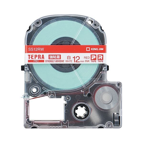 (まとめ) キングジム テプラ PRO テープカートリッジ 強粘着 12mm 白／赤文字 SS12RW 1個  