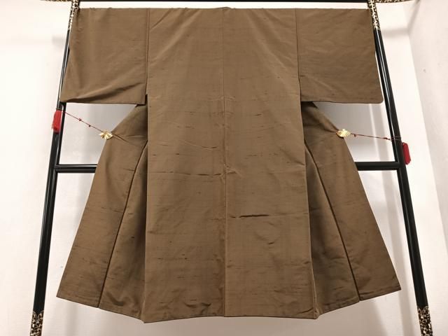 平和屋着物●男性 紬 アンサンブル 色無地 媚茶色 正絹 AABB0435ph