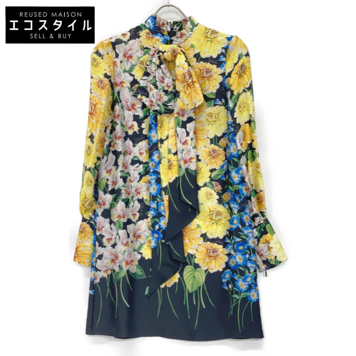 GUCCI グッチ 493528 17年 ﾏﾙﾁｶﾗｰ ｼﾙｸ100 ﾎﾞｳﾀｲﾌﾛｰﾗﾙﾜﾝﾋﾟｰｽ 36