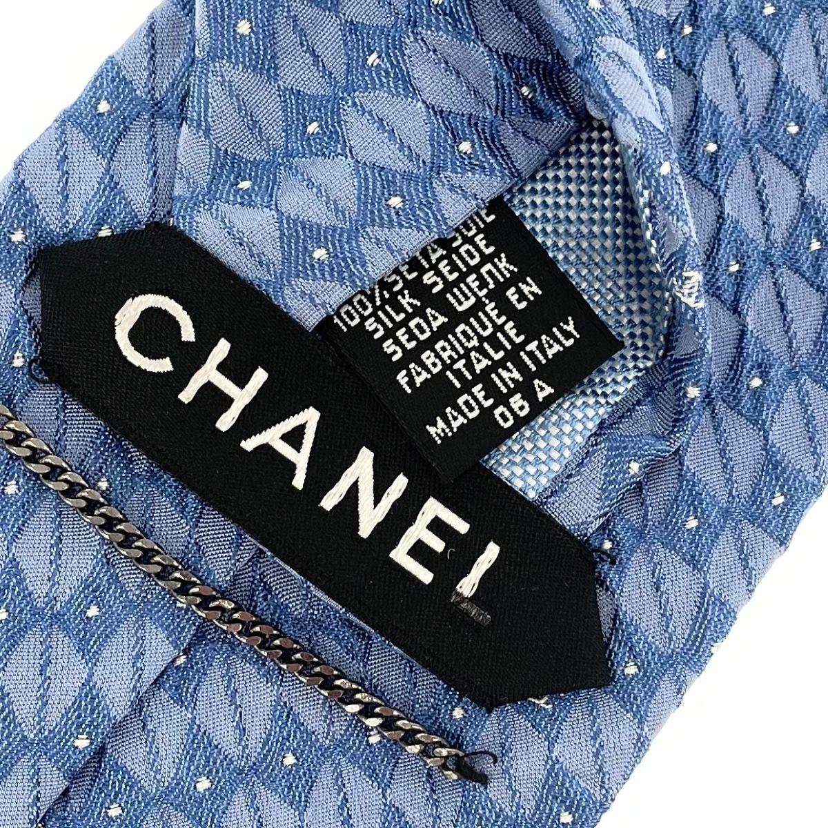 良好 CHANEL シャネル ネクタイ 06A ブルー シルク100％ メンズ