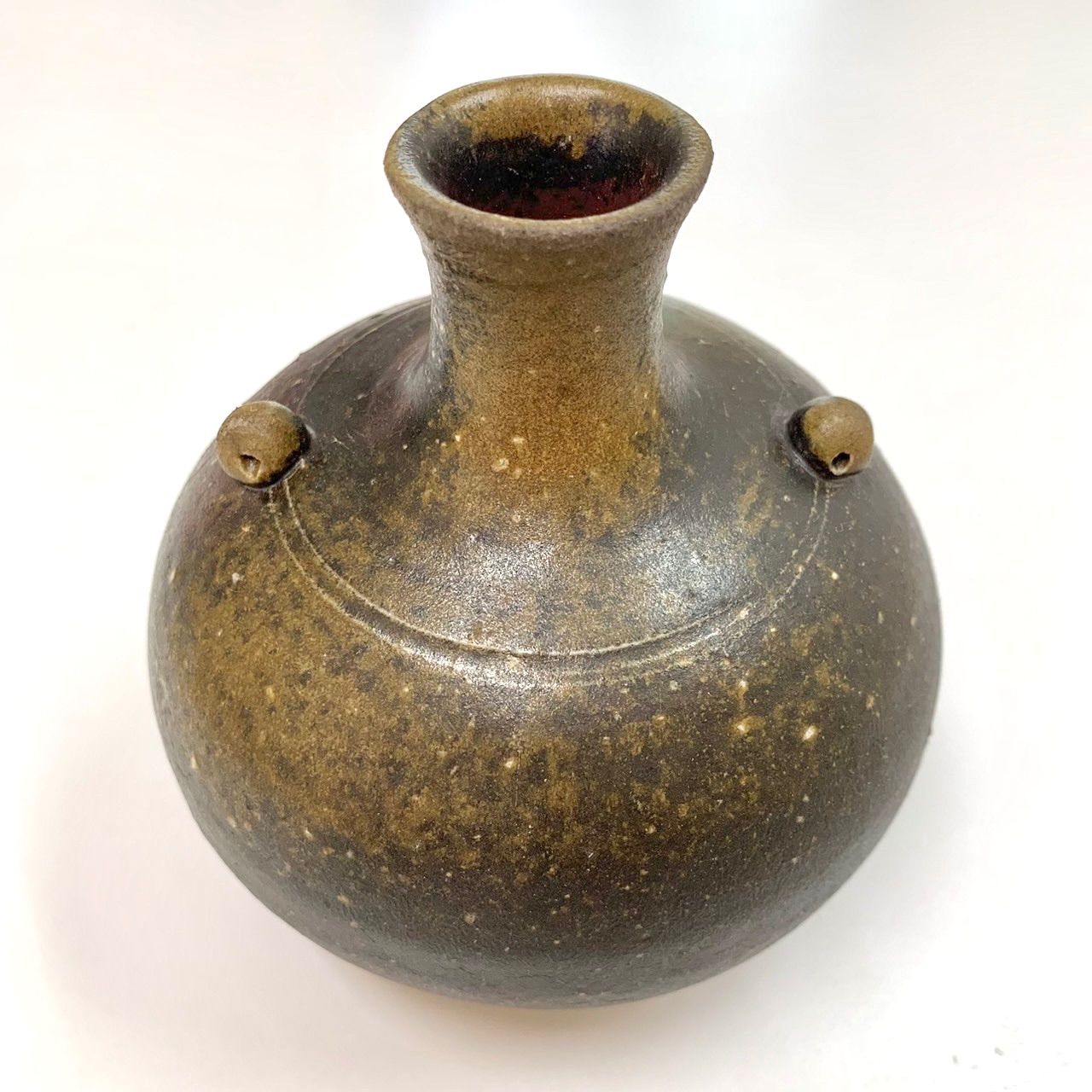 美品⭐️備前焼 花入】 ☆木村素静 作☆ とっくり型 色：黒茶 素材