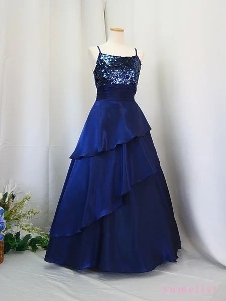 ゆめりすと13 美品ドレス 発表会 ピアノ バイオリン 濃紺 サテン ゆめ