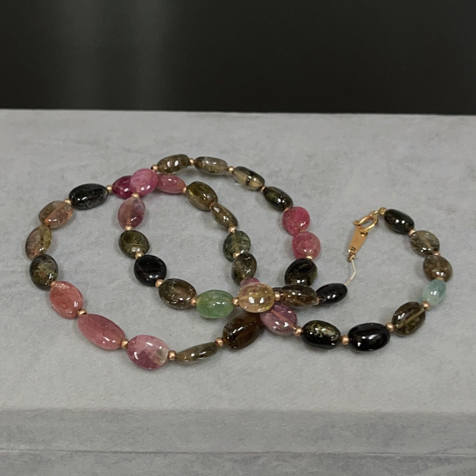 ネックレス 18金 天然石マルチカラーネックレス トルマリン ロング K18 