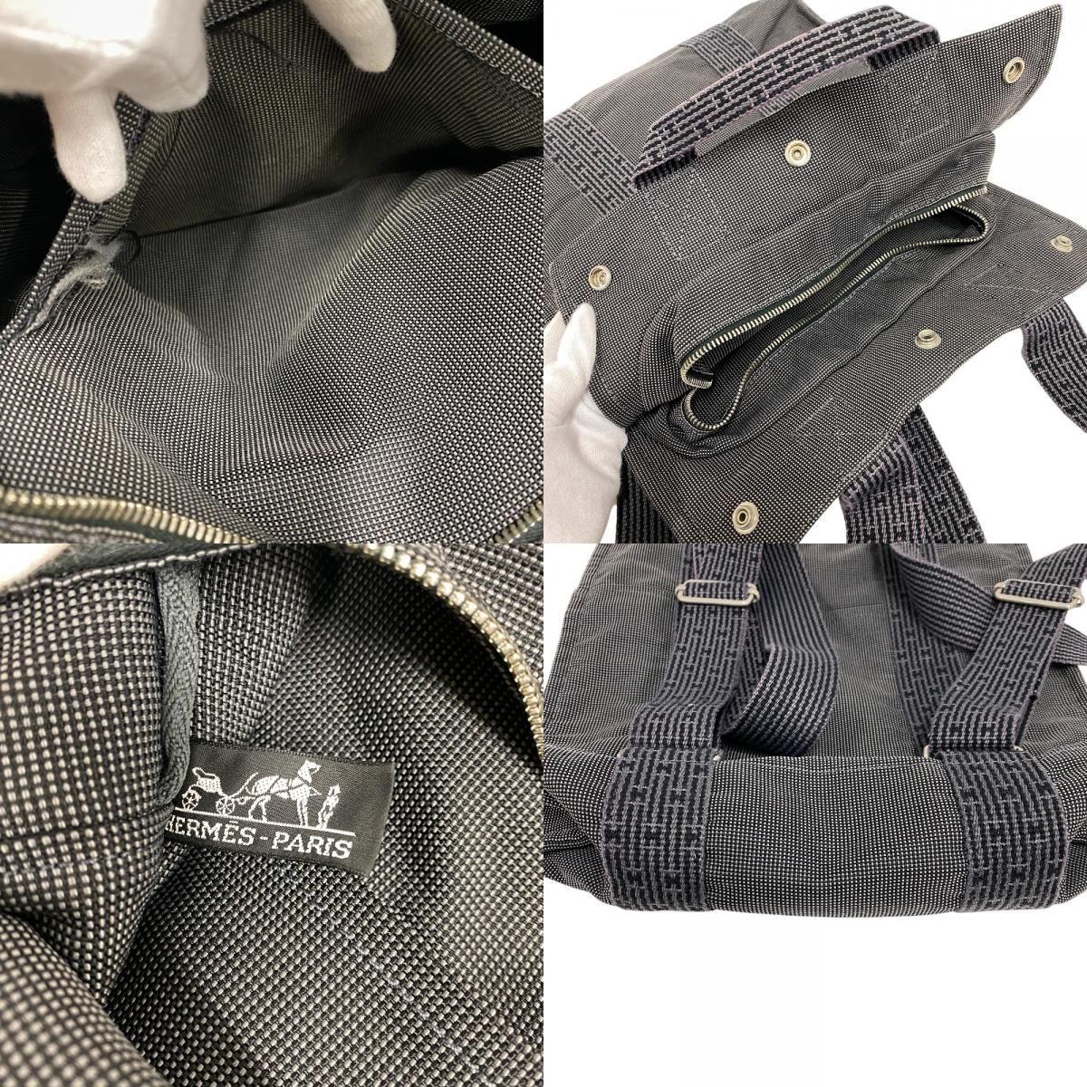 エルメス HERMES エールラインアドMM グレー ブラック キャンバス