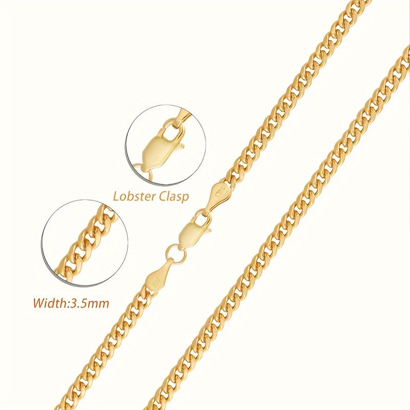 レディースファッションチェーンネックレス1個3.5mmキューバチェーンネックレスレディースネックレス925スターリングシルバー低刺激性18Kゴールドメッキ男性と女性へのギフトデイリーカジュアルギフトボックス付きREw