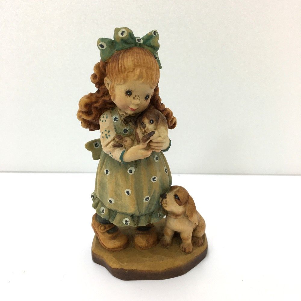 ○アンリ人形 少女 子犬 木彫り SarahKay サラ・ケイ 全高11cm