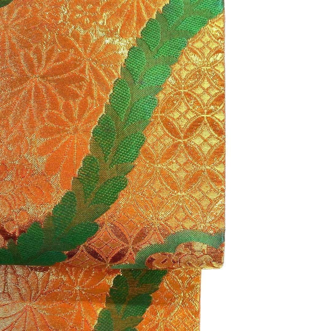 京袋帯　紬　花模様　唐花　イエロー　華やか　着物　033a d 京袋帯 紬 花模様 唐花 イエロー 華やか 着物 033a d