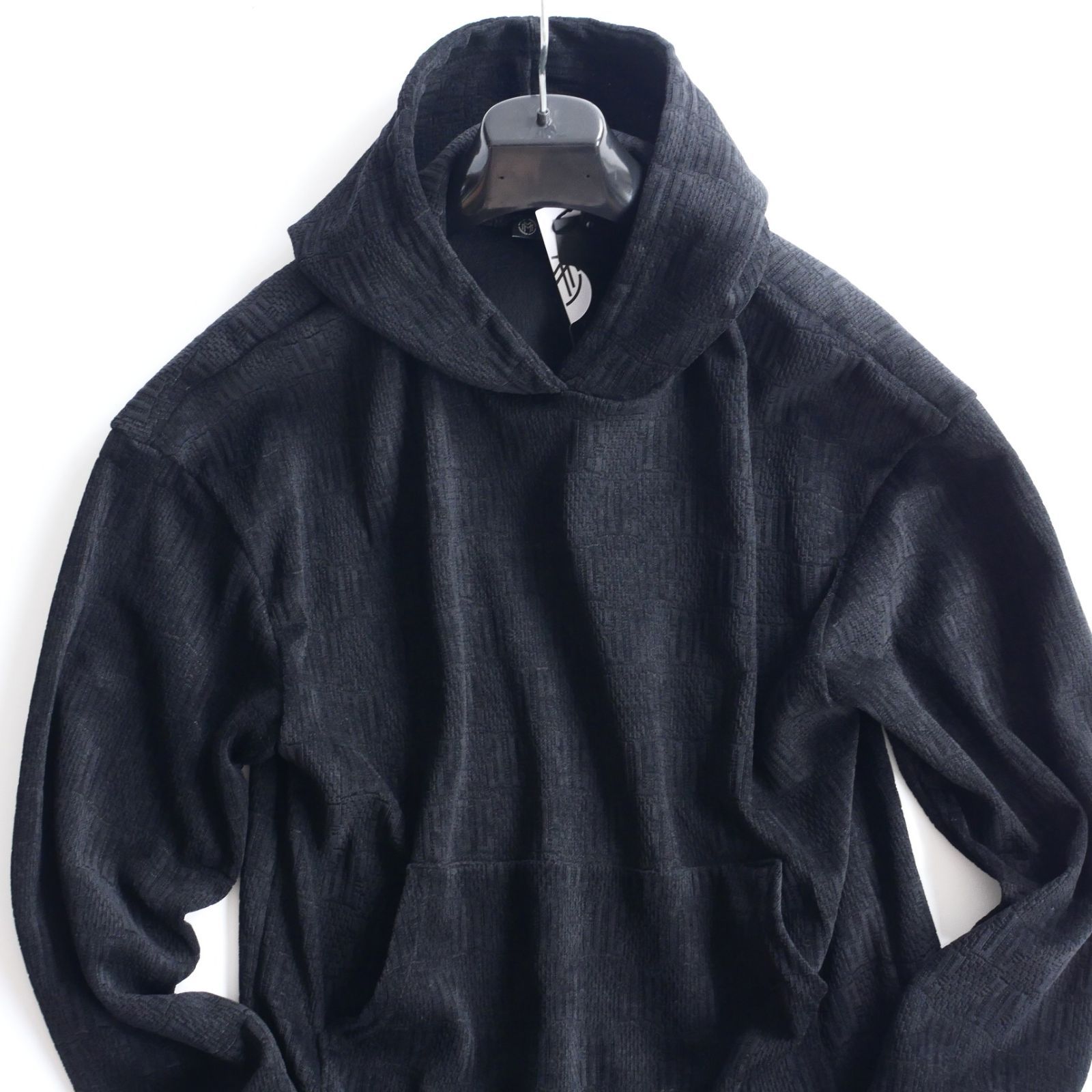 dt093●S●M●L●XL●XXL●選択可●ミラノの街着●MMメイドインイタリー●25-26秋冬●凹凸ジャカード調が大人のパーカー●黒●メンズ USTAUSTRALIA_COM_AU