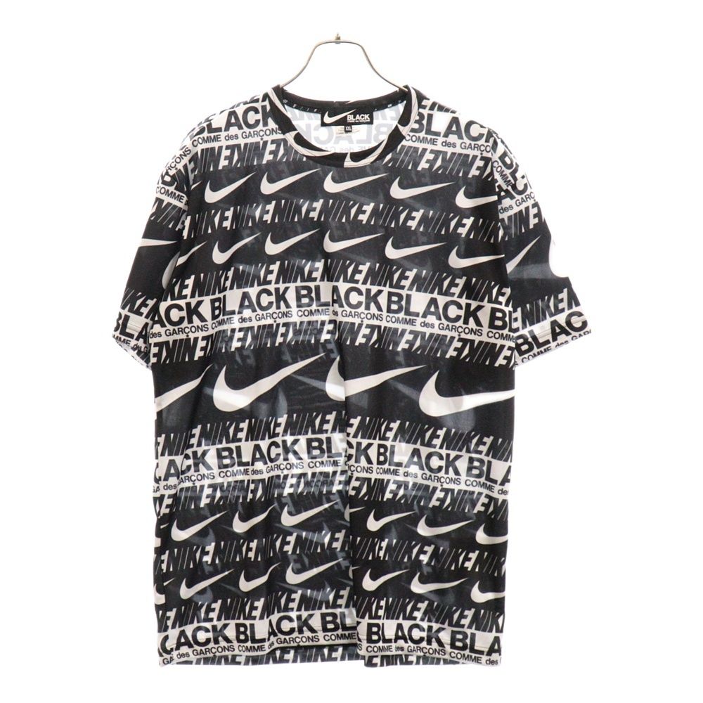 BLACK COMME des GARCONS (ブラックコムデギャルソン) 19AW ×NIKE ナイキ スウォッシュ ロゴ プリント クルーネック 半袖Tシャツ カットソー ブラック/ホワイト 1D-T101