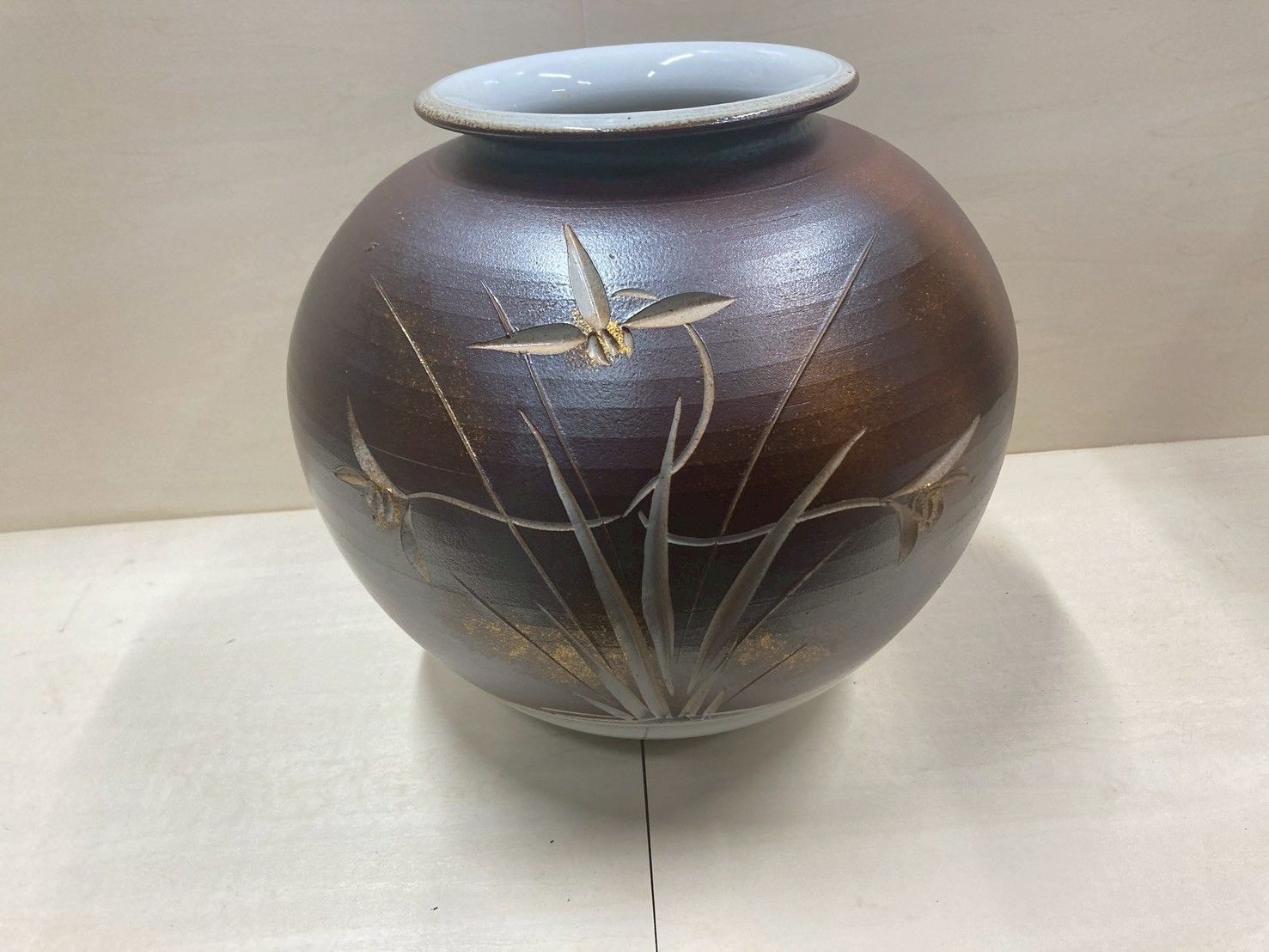 信楽窯三彩作花瓶 信楽窯 花瓶】三彩作 花入 共箱付 壺 置物 伝統工芸品 骨董 陶芸