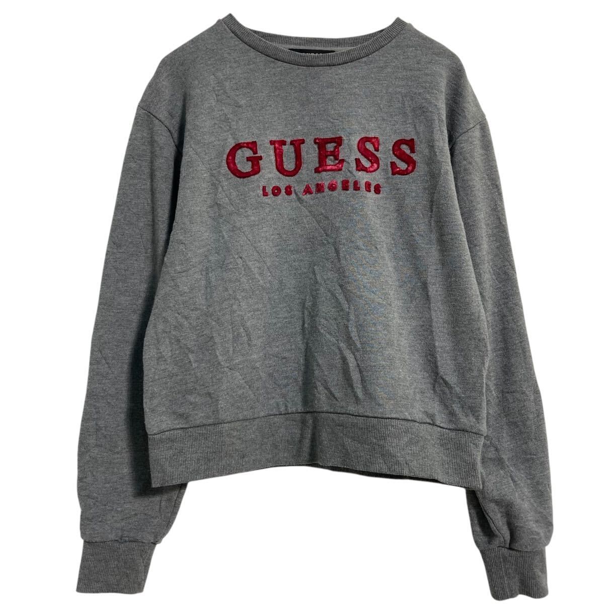 GUESS ロゴスウェット トレーナー レディース S ダークグレー ピンク 