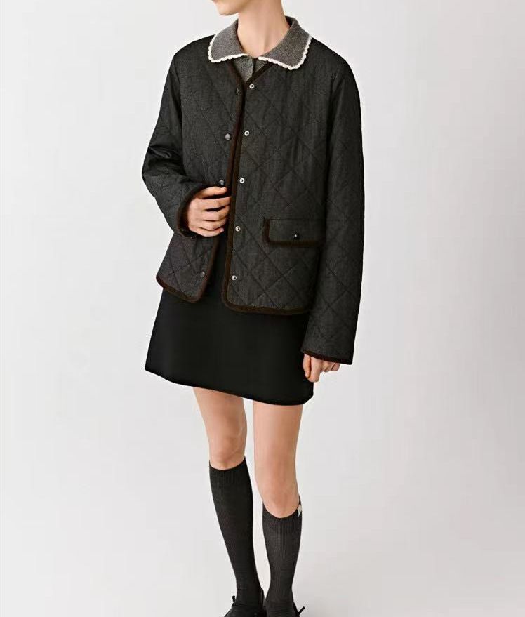 レディース 秋冬 コットンデニム キルティング ショートジャケット 赤黒 ゆったり 防寒 アウター カジュアル おしゃれ