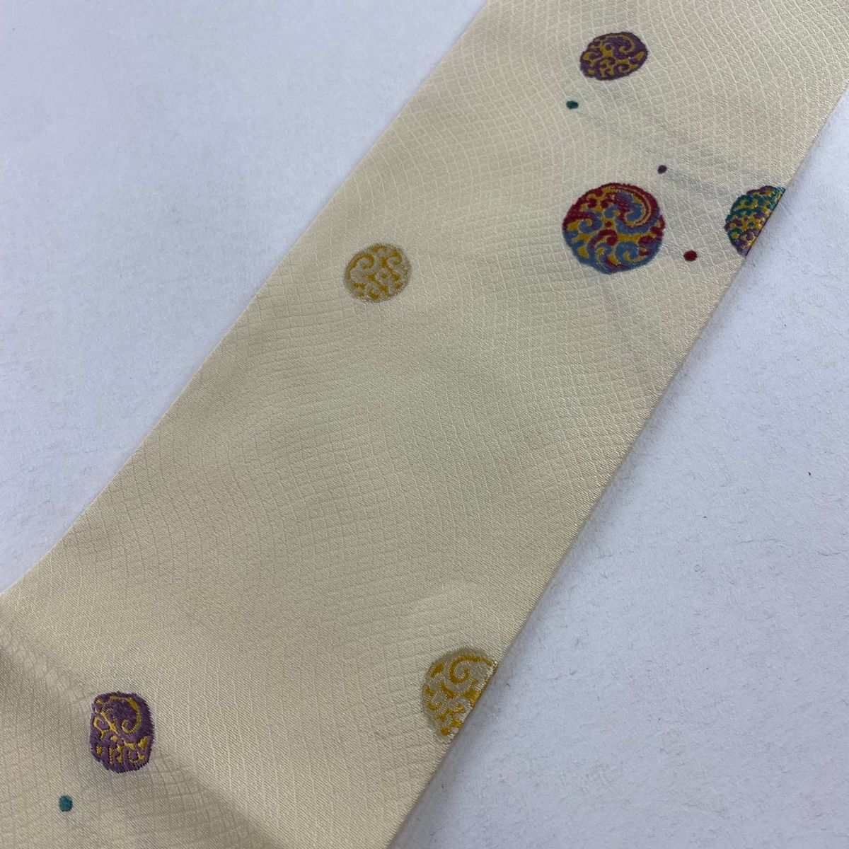 全通　ベージュ 曲線　名古屋帯　美品　正絹 名古屋帯 秀品 八寸名古屋帯 夏帯 茄子 ベージュ 正絹 中古