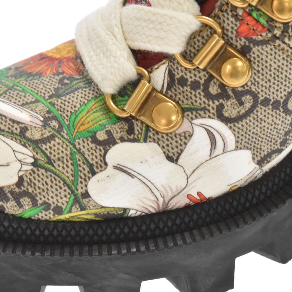 GUCCI (グッチ) HEELED ANKLE BOOTS WITH FLORA PRINT GG柄 レース