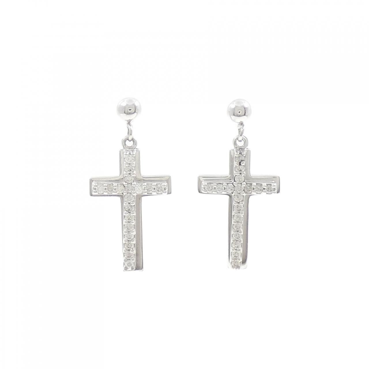K18WG クロス ダイヤモンド ピアス 0.44CT