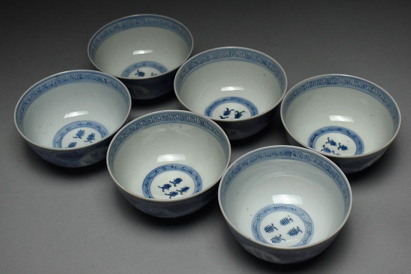 大割引を提供しています。 蔵A4991b 中国古美術 新渡 染付碗 六客 当時箱