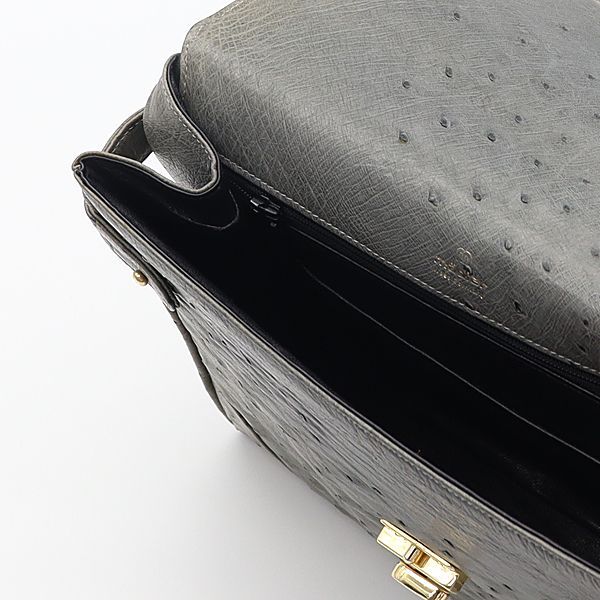 美品 Madier オーストリッチ グレー ゴールド金具 2way ハンド 美品 Madier オーストリッチ グレー ゴールド金具 2way ハンド